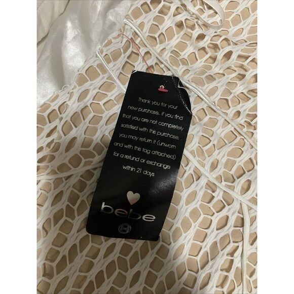 Bebe Addiction New Nylon White Beige Netting Tank Mini Bodycon Dress Xs - Picture 4 of 8